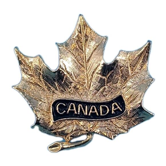 Gold Tone Canada Lapel Pin  Maple Leaf Brooch - Picture 1 of 5